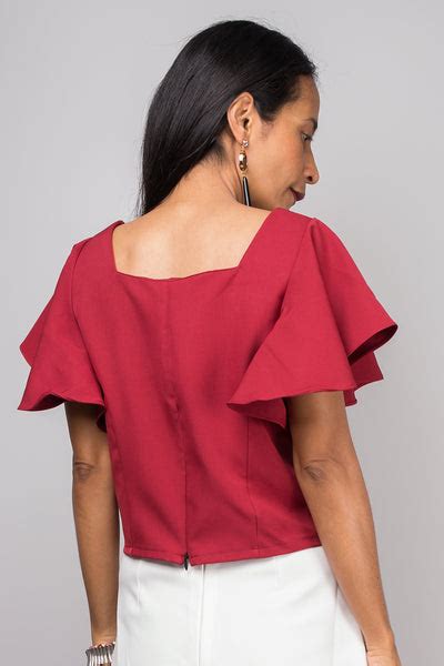 red top short sleeved red top red tunic crop top ruffle sleeve top nuichan