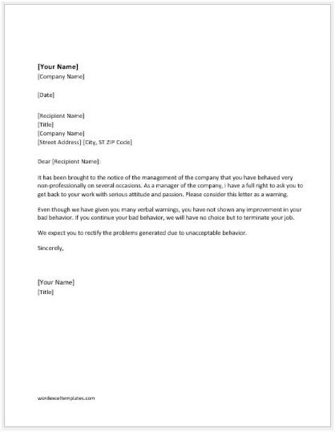 warning letter word excel templates