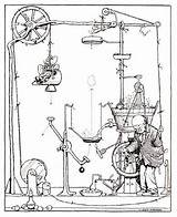 Robinson Heath Goldberg Rube Contraptions Professor Machine Illustrations Drawings Inventions Pancake Drawing Making Classic Machines Commission Suggested Visual Illustration Steampunk sketch template