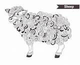 Sheep Coloring Pages Book Adult Vector Tattoo Zentangle Illustration Antistress Dreamstime Mandala Drawn Hand Background Choose Board sketch template