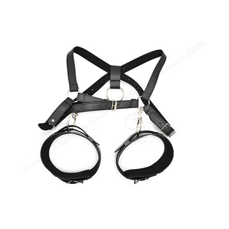 female pu leather bondage fetish sex cuffs open leg harness forced