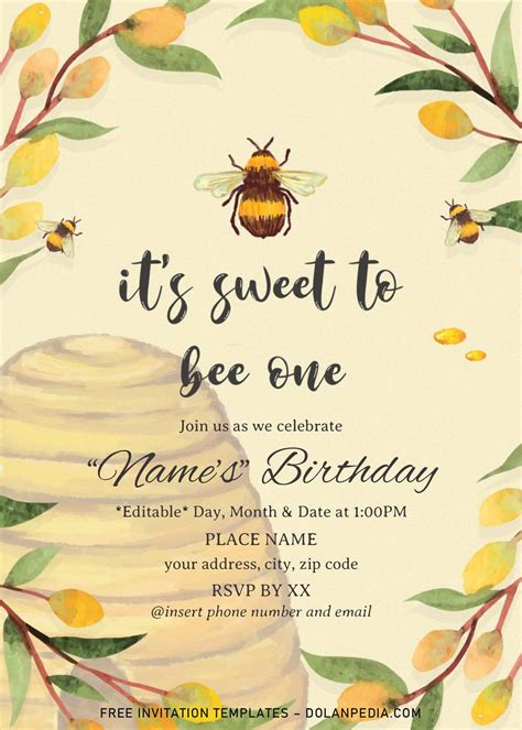 bee day birthday invitation templates editable docx dolanpedia