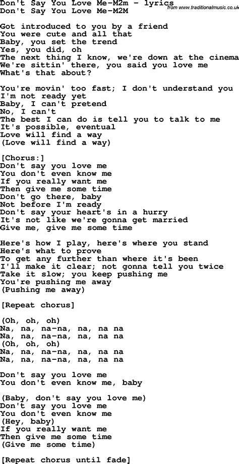 Love Song Lyrics For Don T Say You Love Me M2m