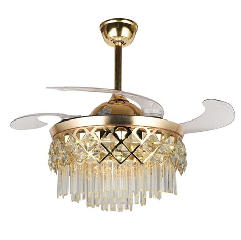 modern retractable ceiling fans gold led lightingremote crystal chandelier ceiling fan