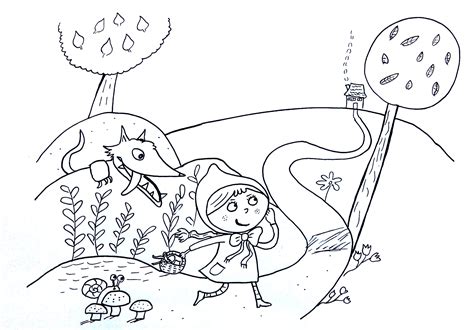 red riding hood ambushed  wolf fairy tales coloring pages