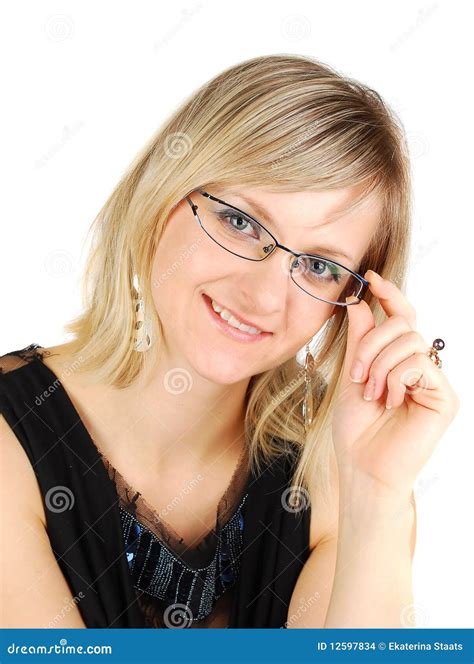 nice young lady wearing glasses stock photo image  blond face