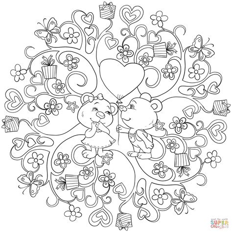 st valentine mandala   cute bears coloring page
