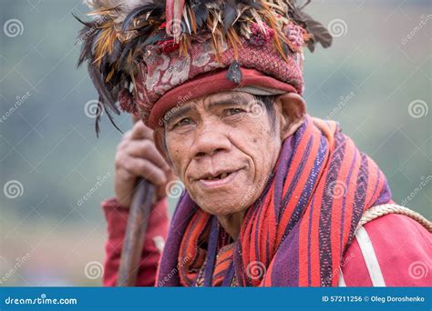 Old Ifugao Man In National Dress Next To Rice Terraces Banaue