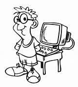 Computer Coloring Pages Clipart Book Color Boy Front Kids Cliparts Play Popular sketch template
