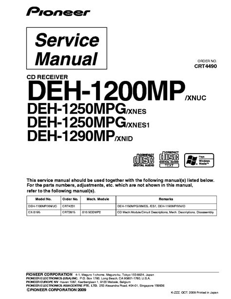 pioneer deh mp mpg mp sm service manual  schematics eeprom repair info