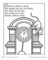 Hickory Dickory Dock Worksheets Nursery Coloring Printable Rhyme Time Clock Rhymes Printables Pages Preschool Mouse Kids Worksheet Animals Sheets Classic sketch template