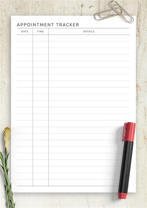 printable appointment tracker template