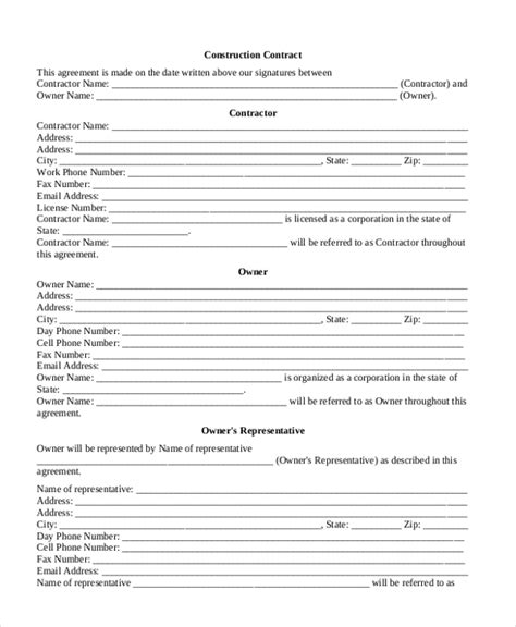sample contractor contract forms   ms word