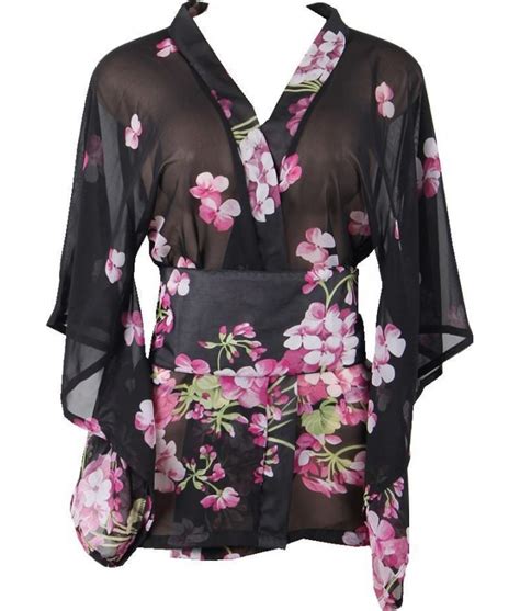 short black kimono robe with cherry blossoms discreet tiger