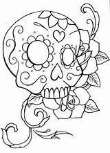 Skull Coloring Sugar Pages Roses Drawing Simple Skulls Easy Owl Kids Color Print Rose Printable Adults Candy Drawings Crossbones Halloween sketch template