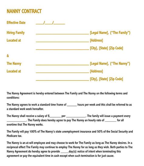 nanny contract templates basic guide examples