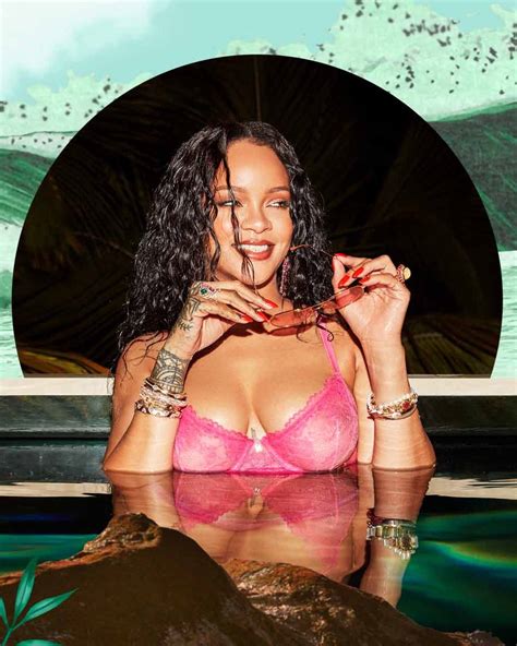 rihanna beautiful big breasts in pink lingerie for