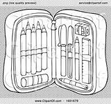 Pencil Supplies School Pouch Lineart Illustration Visekart Royalty Clipart Vector sketch template