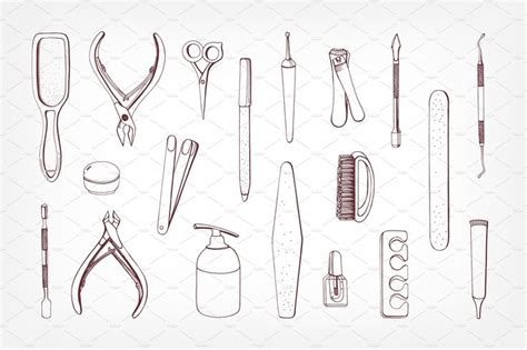 manicure equipment manicure nail logo hand drawn vector illustrations