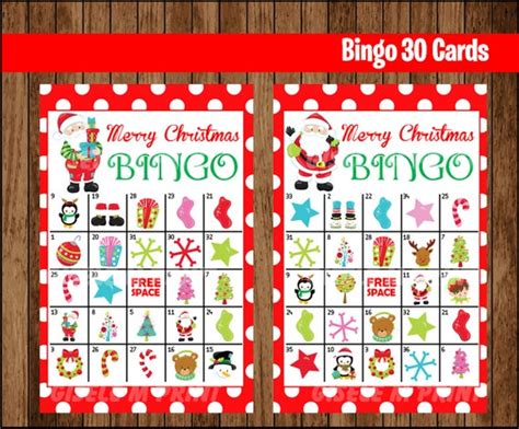 printable  christmas bingo cards printable christmas bingo etsy