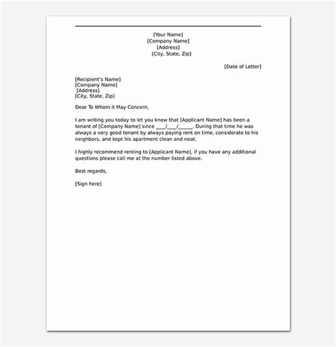 reference letter  apartment fresh tenant reference letter