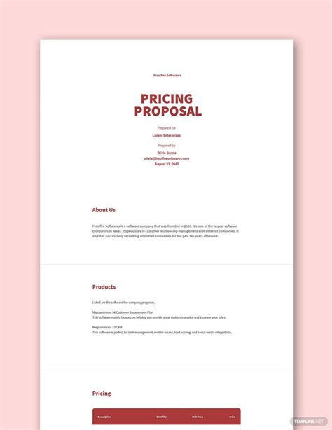 proposal pricing template
