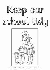 School Colouring Tidy Keep Poster Posters Rules Classroom Pages Clean Kids Litter Colour Activity Activityvillage Children Bin Choose Board Village sketch template