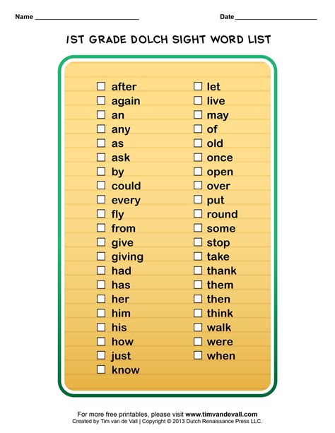 dolch sight words lists  pre  kindergarten st   grade