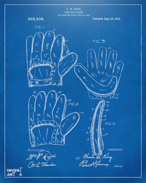 baseball glove patent artwork blueprint poster canvas print