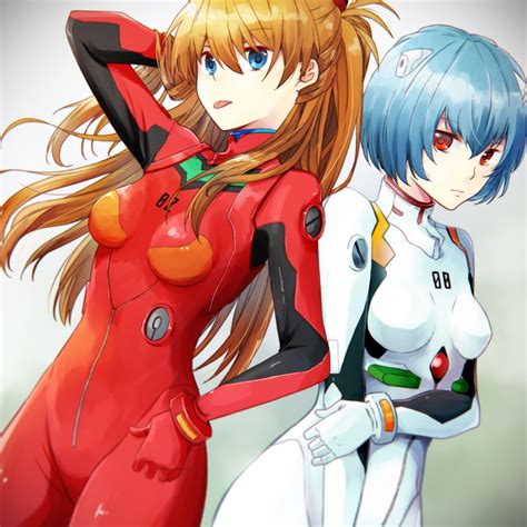 safebooru 2girls p arm behind back arm up ayanami rei bangs blue