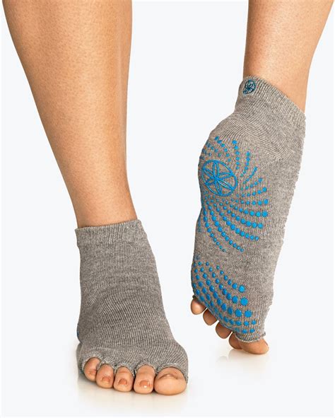 gaiam grippy toeless yoga socks anti slip yogasokken grijs teal blauw fitwinkelbe