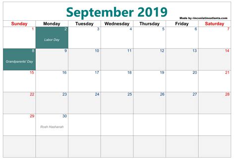 blank september calendar printable
