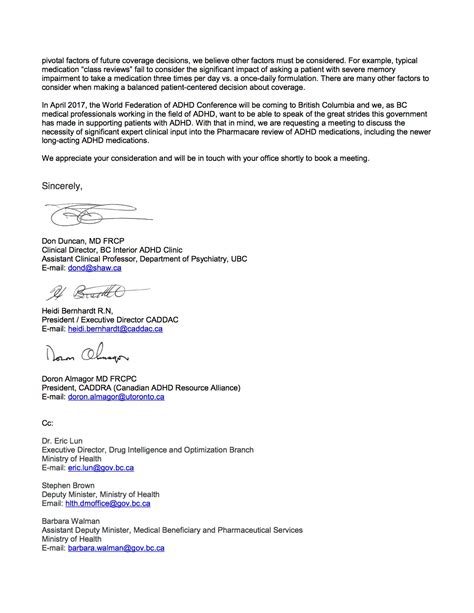 adhd letter  bc health minister terry lake survey