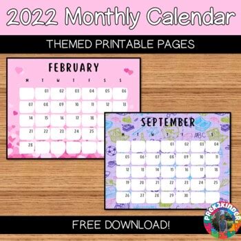 seasonal monthly calendar  printable  prekkinder tpt