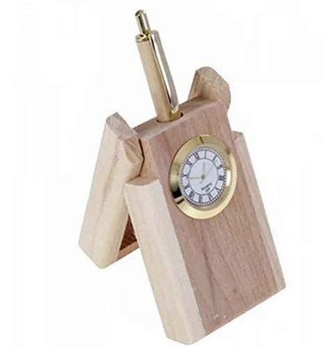 cream wooden watch cum 1 pen pencil stand size 6 5x4x2 5 inch at rs