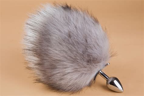 gray and white bunny tail butt plug tail deer tail plug kitten etsy