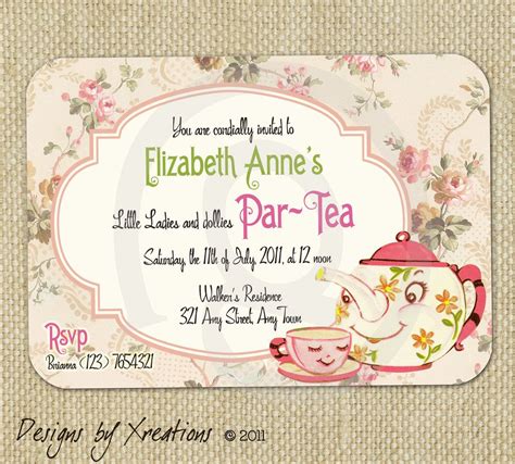 cute vintage tea party invitation digital template customizable