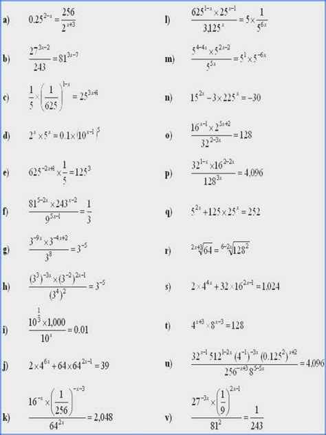 solving exponential equations worksheet  answers