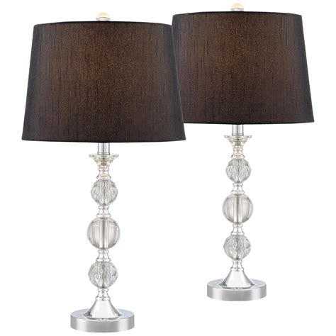 Regency Hill Modern Table Lamps Set Of 2 Silver Metal Stacked Crystal