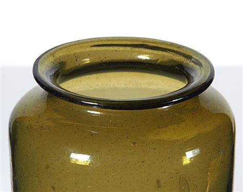 north american glass early open pontiled food jar deep olive crude
