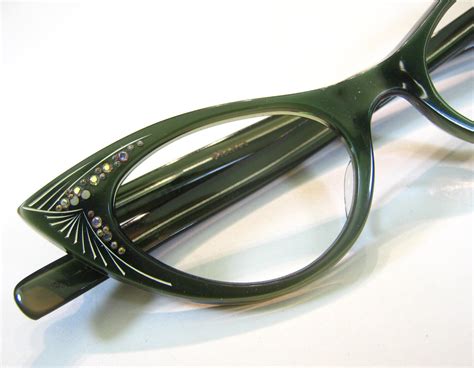 french 50 s green rhinestone cat eye frames by backthennishvintage