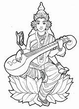 Coloring Pages Hindu Gods India God Saraswati Goddess Sheets Inde Color Durga Mata Adult Stress Goddesses Anti Therapy Life Coloriage sketch template