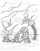 Coloring Mermaid Book Pages Darkest Night Elvenstarart Dragon Gothic sketch template
