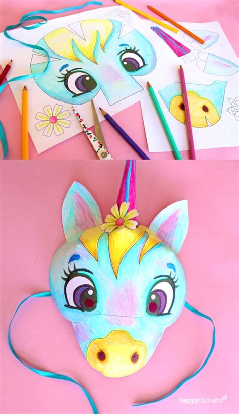 printable unicorn masks   cute unicorn   time happythought