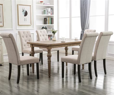 beige fabric tufted dining chairs set   xx upholstered high  padded