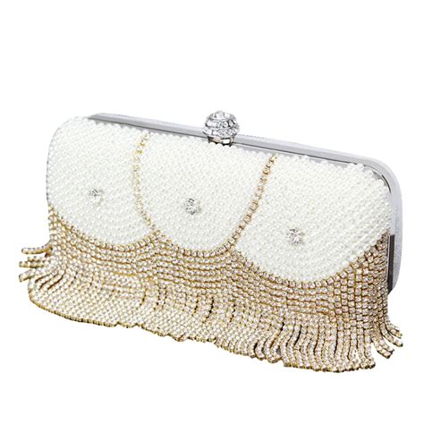 homeda women beige clutch wedding bags female vintage clutches ladies beaded pearl evening bags