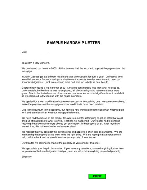 printable hardship letter   word financial immigration