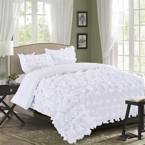 3 piece romantic white comforter set premium microfiber queen