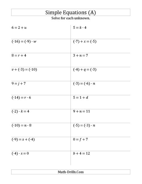 grade equations worksheets  printable worksheets
