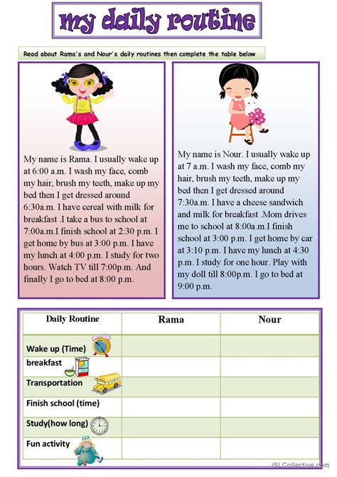 daily routine reading  detail de english esl worksheets